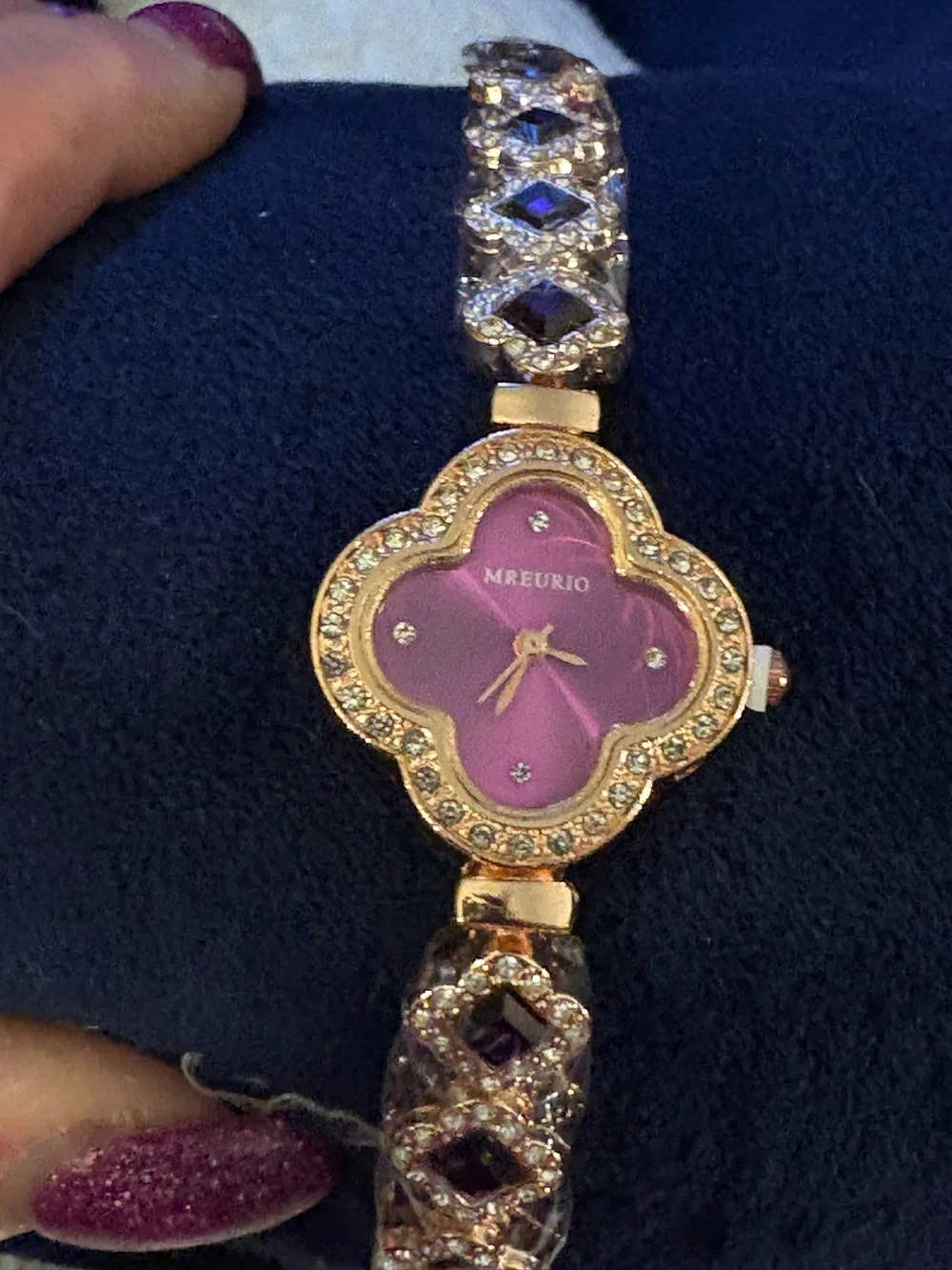 Watch-Purple 4 Leaf Clover Rose GOLD Watch Diamond like Bracelet Slim Watch Jew